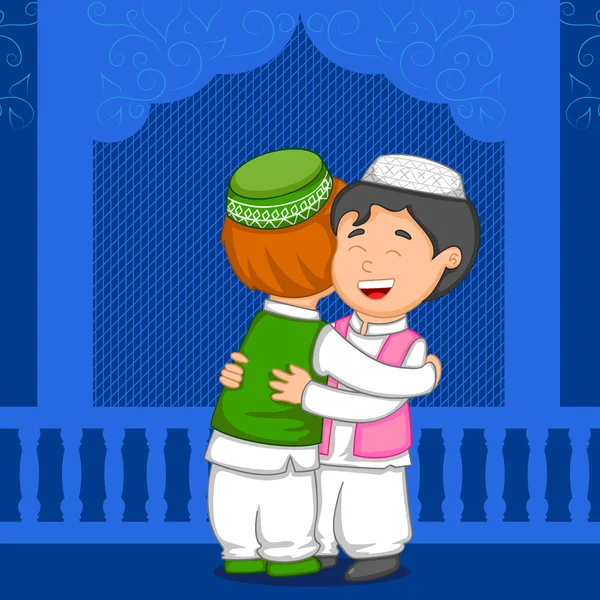 Muslim people hugging and wishing Eid — Stock Vector