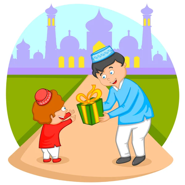 Gelukkig moslim familie vieren eid — Stockvector