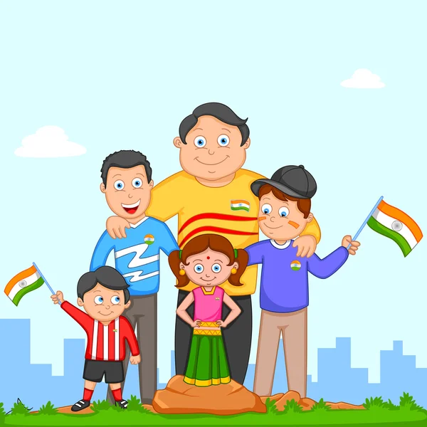 Intialainen lapsi nostaa lippua Intian — vektorikuva