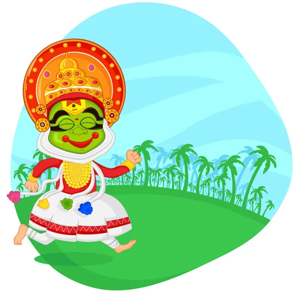 Kathakali danseuse souhaitant Happy Onam — Image vectorielle