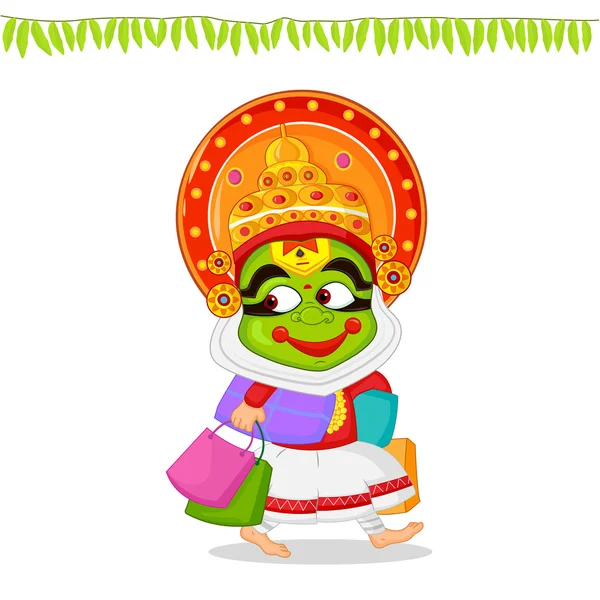 Bailarina Kathakali ofrece venta de compras para Onam — Vector de stock