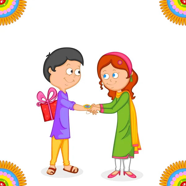 Bruder und Schwester in Raksha Bandhan — Stockvektor