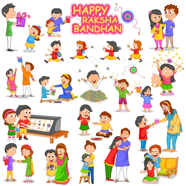 Kakak dan adik di Raksha Bandhan - Stok Vektor