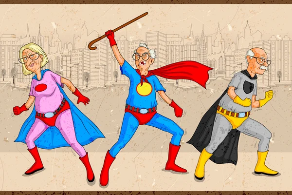 Retro style comics Superhero old man and woman — Stock Vector