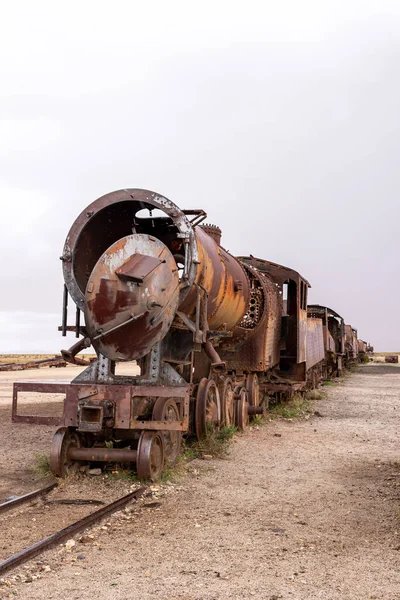 Old rusty locomotive abandoned in a train cemetery. Uyuni, Bolivia