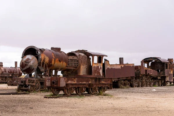 Old rusty locomotive abandoned in a train cemetery. Uyuni, Bolivia