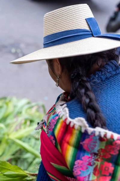 February 2020 Woman Wearing Traditional Clothes Selling Petals Street Potosi — Stock Photo, Image