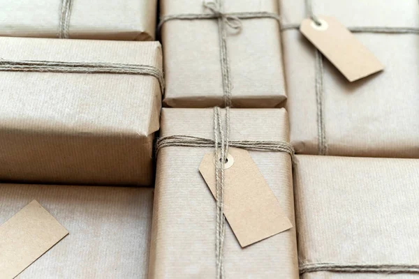 Lot Gifts Wrapped Recycled Paper — Stock Photo, Image