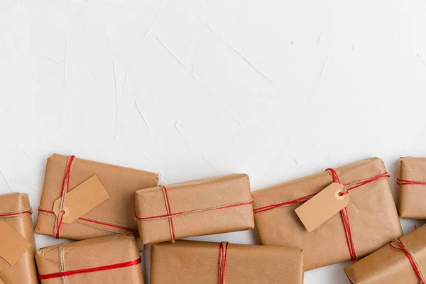 Stack Craft Gifts Wrapped Recycled Paper — Stock Photo, Image