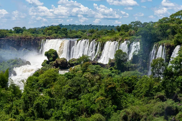 Wspaniały Żywy Krajobraz Wodospadu Iguazu Strumieniami Wodnymi Opadającymi Wśród Zielonej — Zdjęcie stockowe