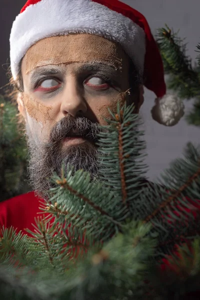 Χριστουγεννιάτικο Πορτρέτο Του Τρομακτικού Νεκρού Βασίλη Ζόμπι Πρωτοχρονιάτικη Ιδέα Τρόμου — Φωτογραφία Αρχείου