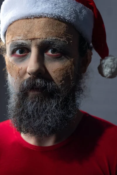 Kerst Portret Van Enge Zombie Santa Dode Man Nieuwjaar Horror — Stockfoto