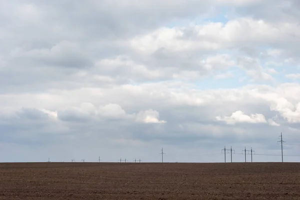 Paisagem Texana Contra Pano Fundo Torres Alta Tensão Céu Nublado — Fotografia de Stock