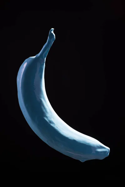 Pintura Banana Azul Levitação Fundo Preto — Fotografia de Stock