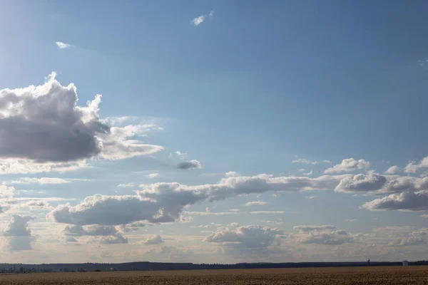 Felhős ég táj mezők természet fák — Stock Fotó