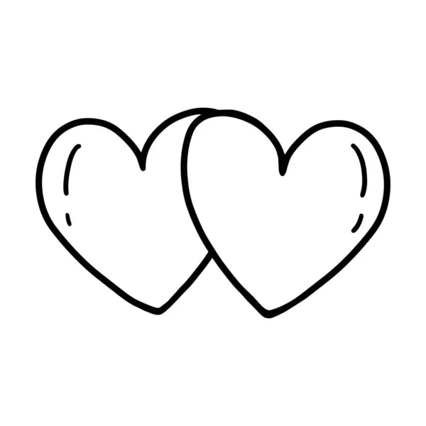 Ilustração Vetorial Preto Branco Dois Corações Sobre Fundo Branco Desenho —  Vetores de Stock