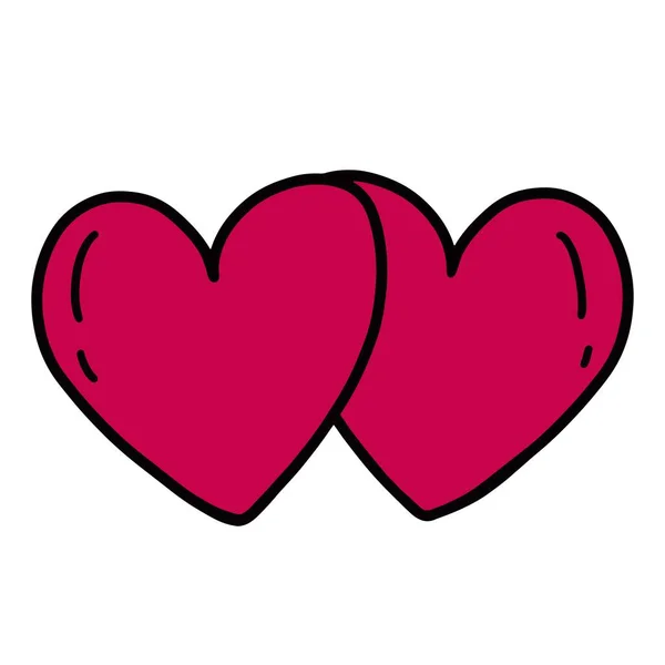 Deux Cœurs Rouge Vif Gros Plan Style Doodle Sur Fond — Image vectorielle