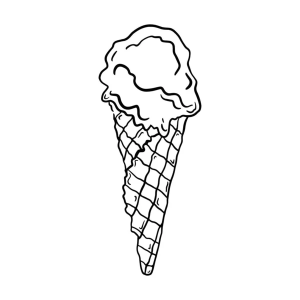 Illustrazione Bianco Nero Una Palla Gelato Forma Cono Una Tazza — Vettoriale Stock