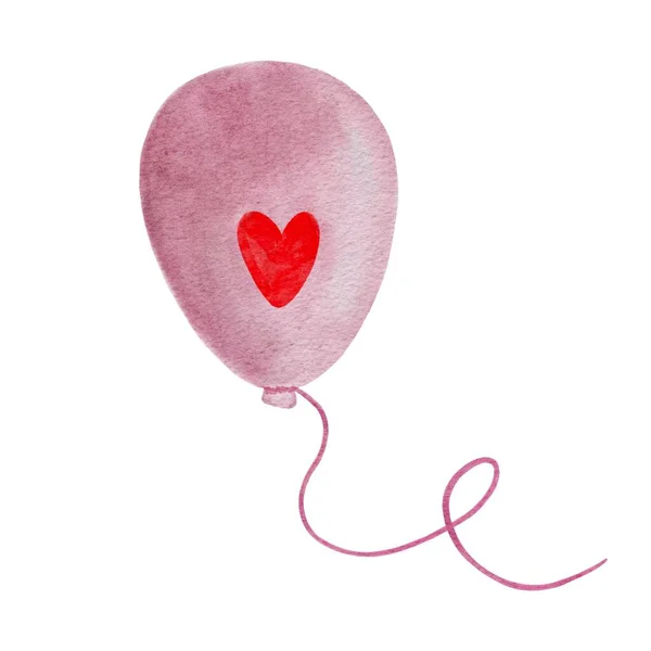 Ballon Rose Forme Ovale Avec Une Impression Coeur Rouge Vif — Photo