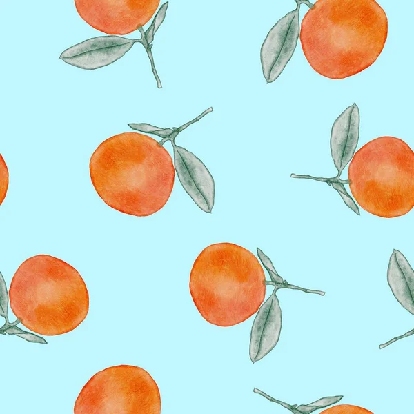 Patrón Sin Costuras Naranjas Brillantes Jugosas Tallo Con Una Hoja — Foto de Stock