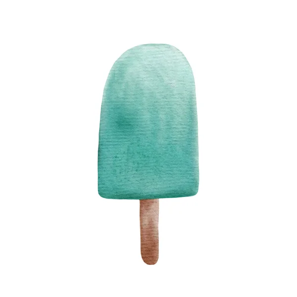 Ice Cream Stick Blue Glaze Watercolor Illustration Popsicle White Background — Stock Photo, Image