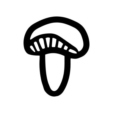  Beyaz arka planda izole edilmiş yenilebilir tatlı karalama tarzı mantar. Baskı için siyah-beyaz mantar çizimi, renkli sayfalar. İzole edilmiş tek element.