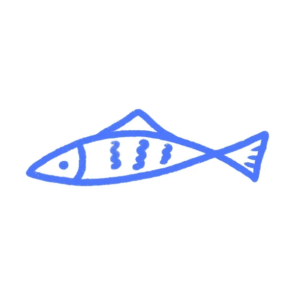 Bonito Peixe Azul Brilhante Estilo Cartoon Fundo Branco Pequena Ilustração — Fotografia de Stock