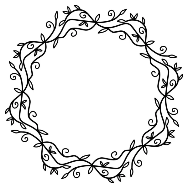 白色背景上美丽的花环框架 矢量黑白插图的涂鸦风格的花环与地方的文字 请柬花环 印刷品 — 图库矢量图片