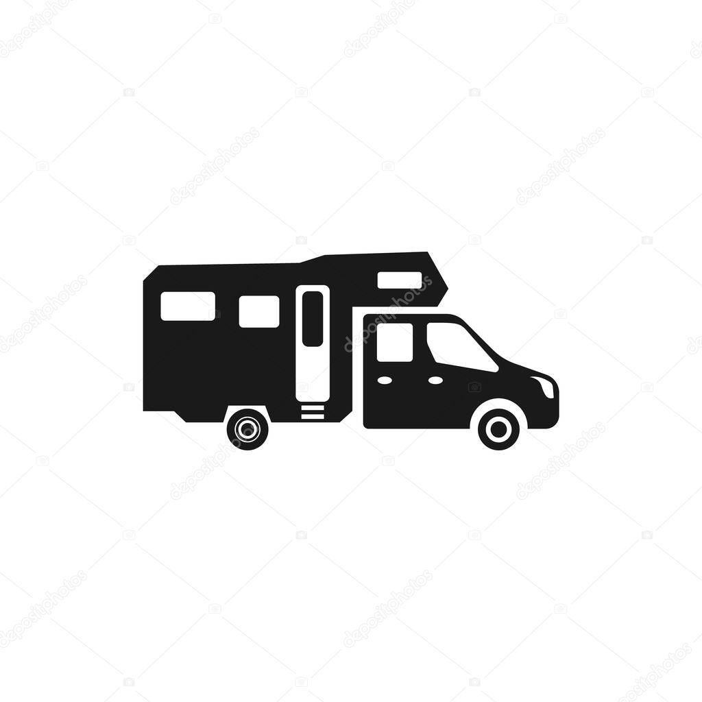 Realistic motorhome icon for travel and tourism, family vacation.