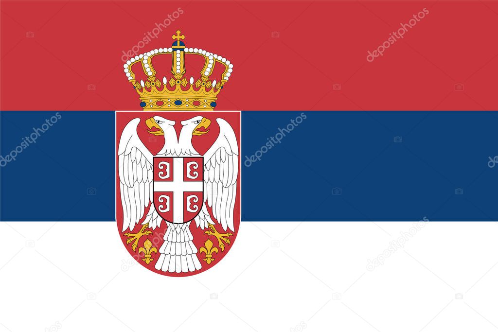 National flag of the Republic of Serbia. The concept of tourism, emigration, Economics, politics, civil rights and freedoms.