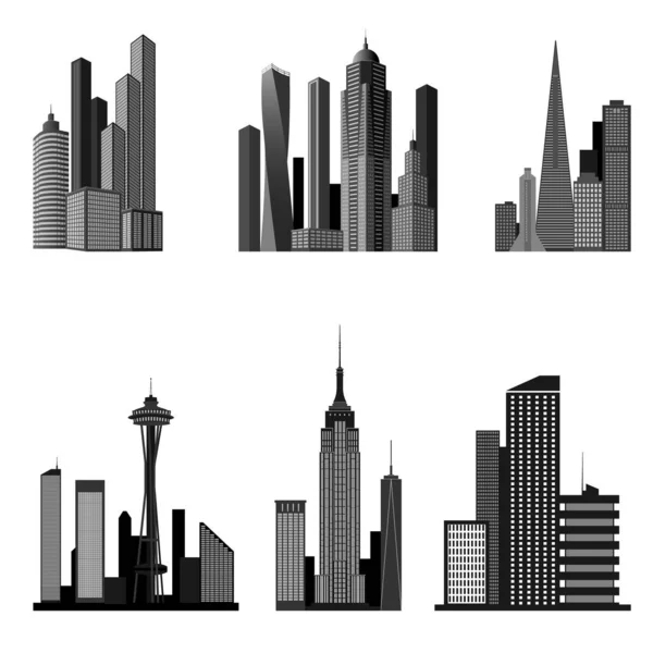 Set Icons Buildings Skyscrapers Isolated Signs High Rise Buildings Empire — Vettoriale Stock