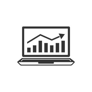 Grafik veya diyagramın çizildiği ekrandaki dizüstü bilgisayarın simgesi. Düşen ve yükselen fiyatlar, borsa.