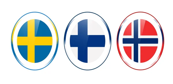 Icono Las Banderas Escandinavia Con Círculos Suecia Noruega Finlandia — Vector de stock