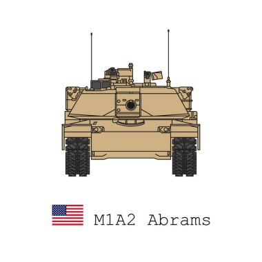 Realistic color vector icon of the main battle tank of the US Armed Forces M1A2 Abrams. Front view. clipart