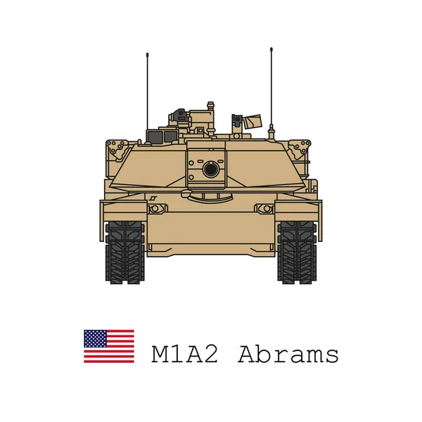 米軍M1A2アブラムの主力戦車の現実的なカラーベクトルアイコン 正面図 — ストックベクタ