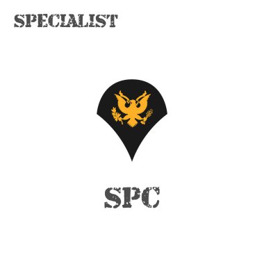 Realistic vector icon of a specialist soldier of the US Army. Description and abbreviated name. clipart