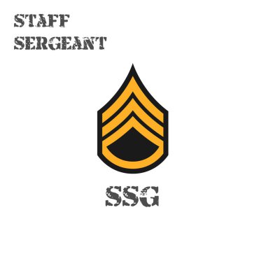 Amerikan Ordusu 'nun sembol kıdemli çavuşunun gerçekçi vektör ikonu. Açıklama ve kısaltılmış isim.