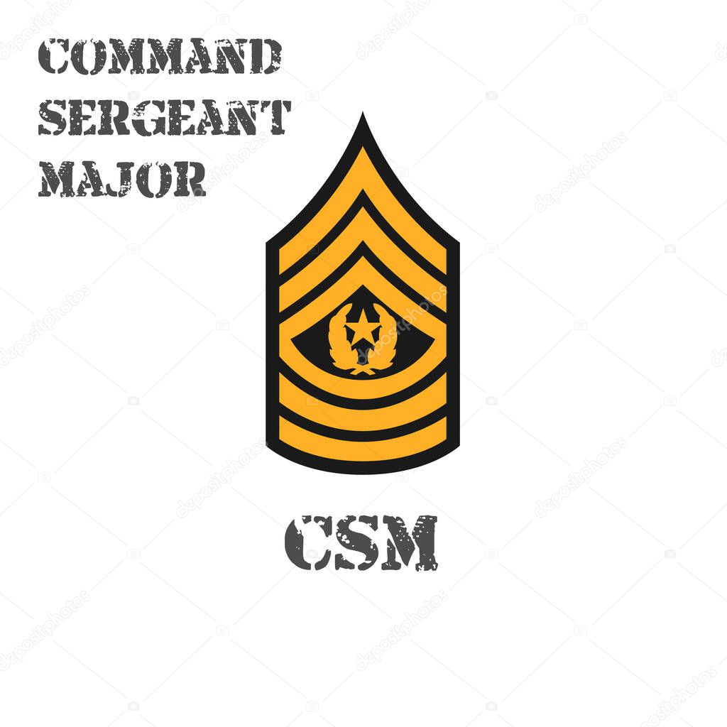 Realistic vector icon of the chevron of the command sergeant major of the US Army. Description and abbreviated name.