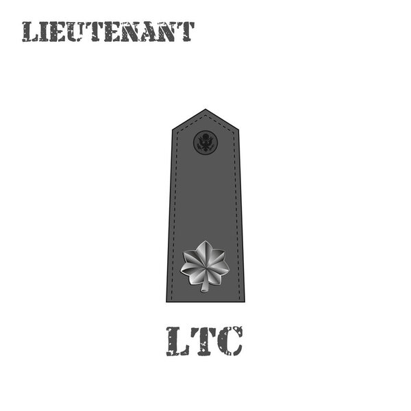 Реалистичная векторная икона шеврона лейтенанта армии США. Описание и сокращенное название.