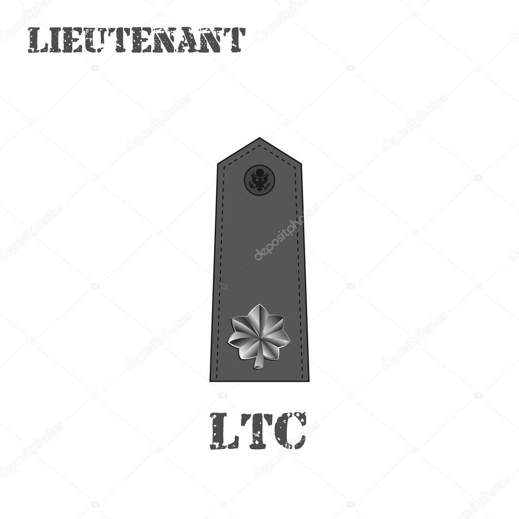 Realistic vector icon of the chevron of the Lieutenant of the US Army. Description and abbreviated name.