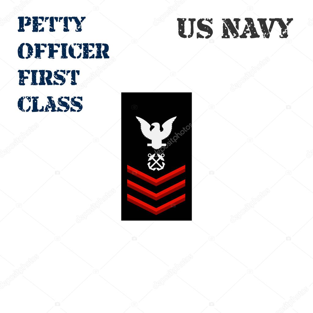 Realistic vector icon of the armband chevron of the Petty Officer First Class of the US Navy.