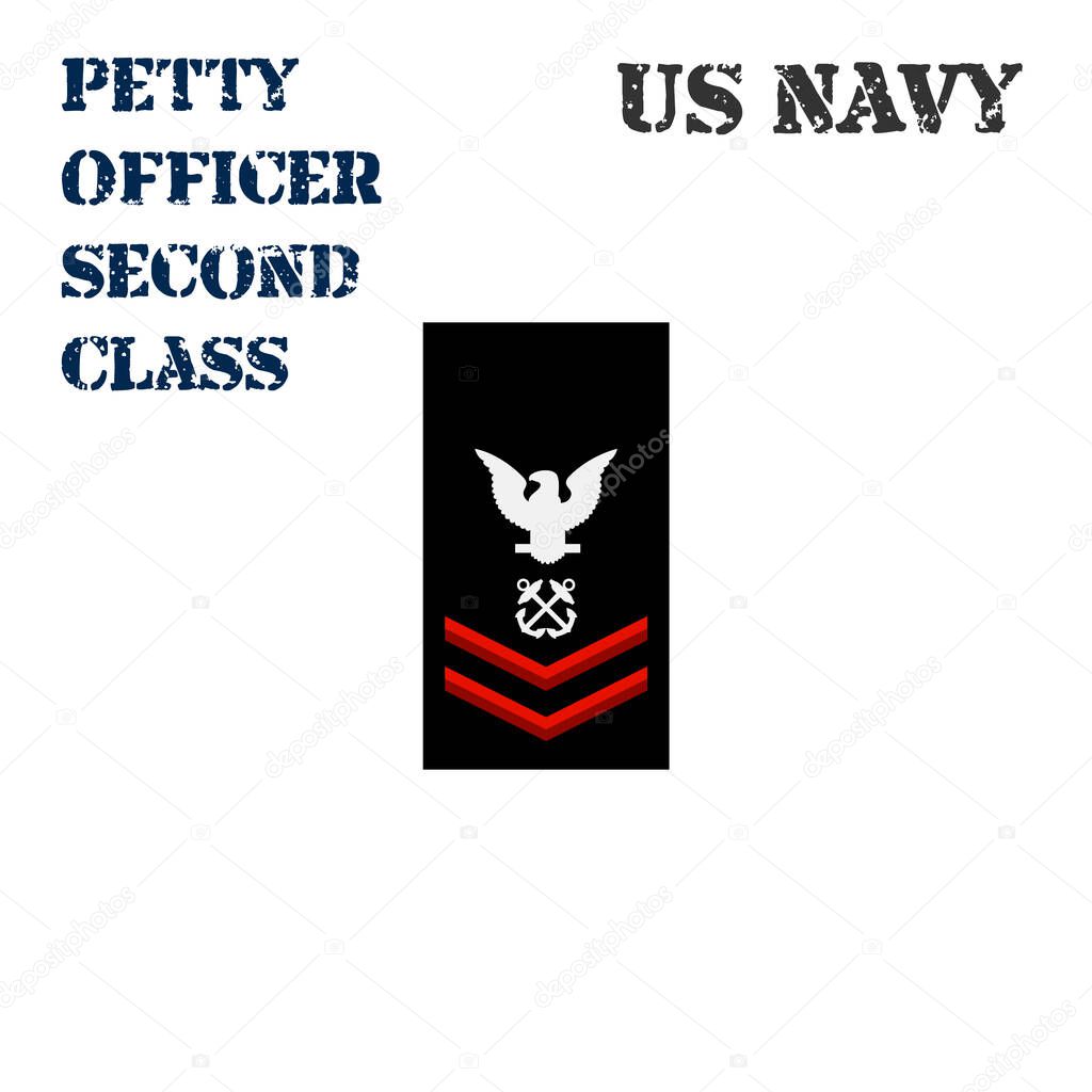 Realistic vector icon of the armband chevron of the Petty Officer Second Class of the US Navy.
