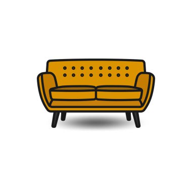 Koyu renkli ve gölgeli vektör kanepe ikonu. Mobilya satışları.