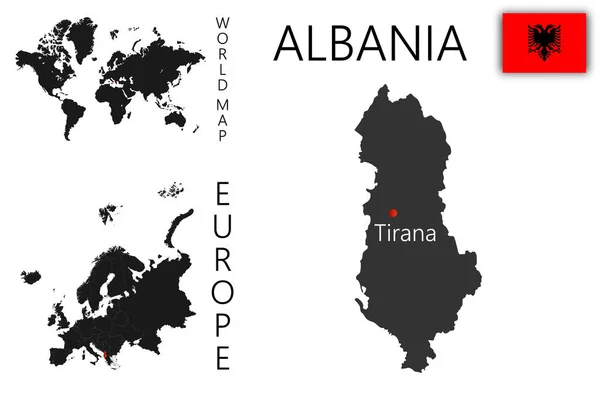 Mapa Vetorial Realista Albânia Com Bandeira Localização País Mapa Mundo — Vetor de Stock