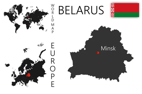 Mapa Vetorial Realista Bielorrússia Com Bandeira Localização País Mapa Mundo — Vetor de Stock