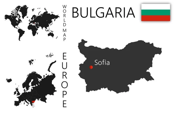 Mapa Vetorial Realista Bulgária Com Bandeira Localização País Mapa Mundo — Vetor de Stock