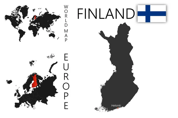 Mapa Vectorial Realista Finlandia Con Bandera Ubicación Del País Mapa — Vector de stock