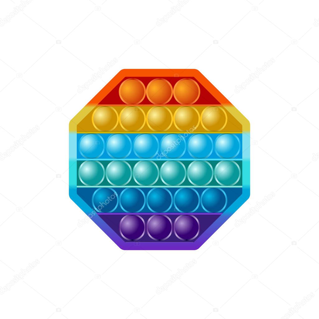 Realistic multi-colored vector icon octagonal Touch toy Anti-stress Pop It. Rainbow bubbles.