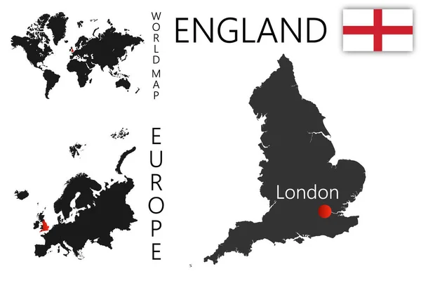 Realisztikus Vektortérkép Angliáról Zászlóval Ország Elhelyezkedése Világ Európa Térképén Sziluett — Stock Vector