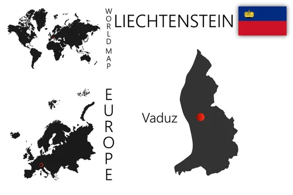 Mapa Vetorial Liechtenstein Com Bandeira Localização País Mapa Mundo Europa — Vetor de Stock